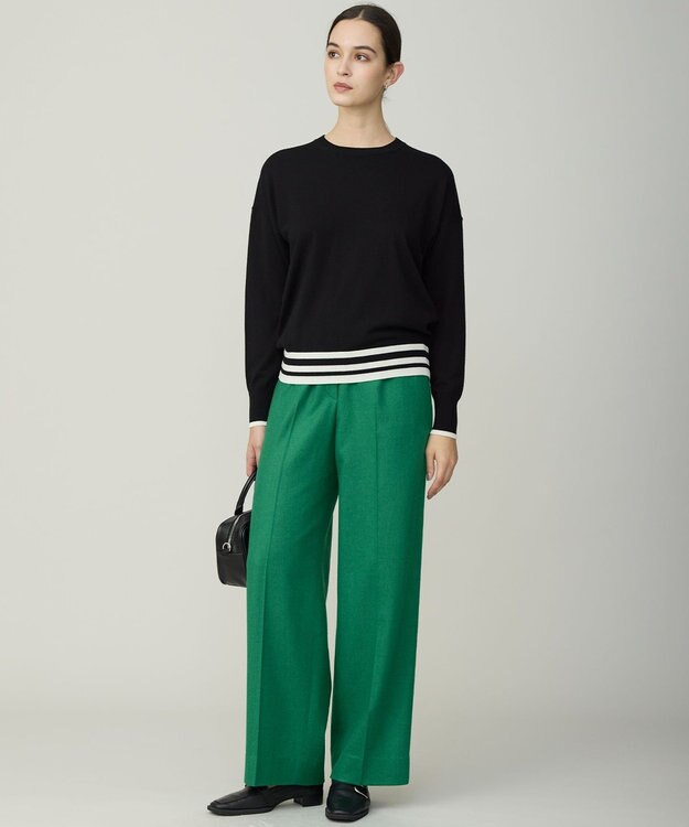 ICB ハイゲージソフトウール ニットプルオーバー ブラック×オフホワイト系