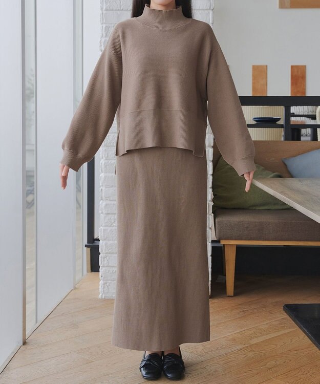 Tiaclasse 【2点セット】ニットトップス＋スカートセットアップ モカ