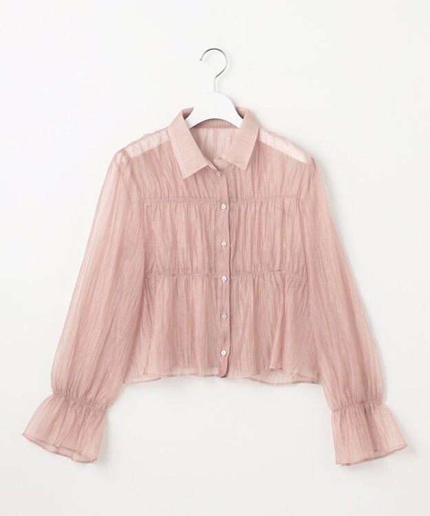 Feroux 【洗える】シャーリング シアーシャツ ピンク系