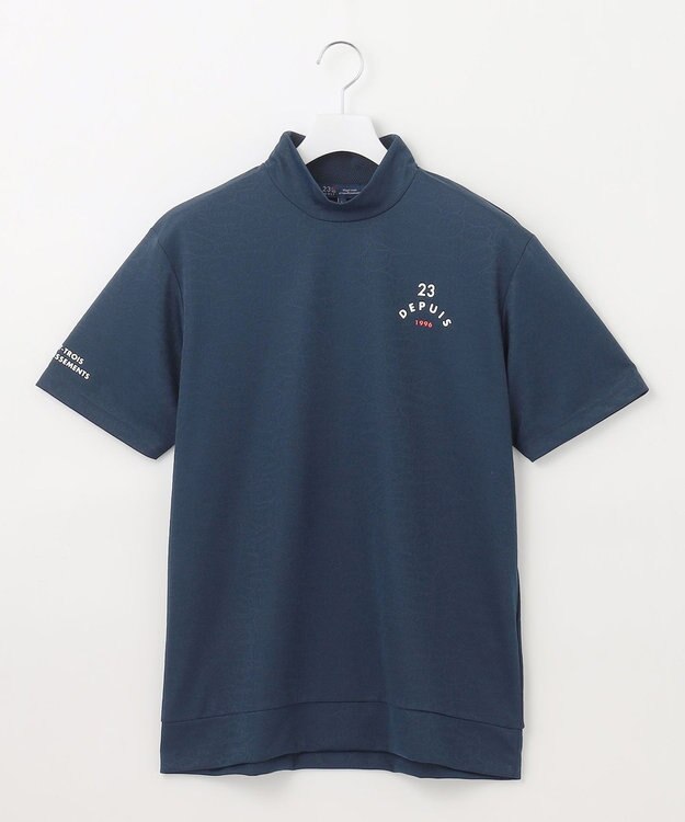 23区GOLF 【MEN】【吸水速乾/UVケア】ＹＥＬＬ柄ジャガード モックネック ネイビー系