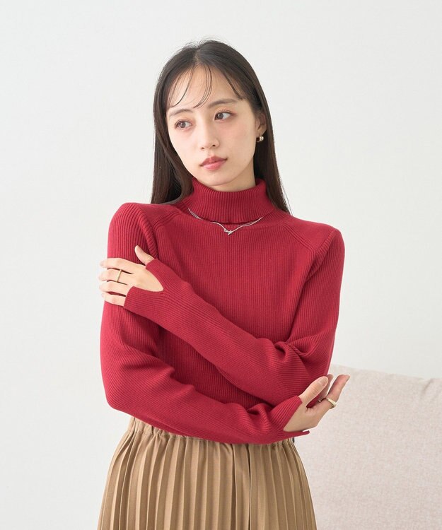 earth music&ecology 【イージーケア】【洗濯機洗い可】レンチング(TM)エコヴェロ(TM)(リブタートル) Red