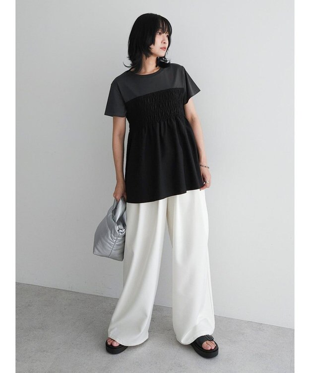 Green Parks シャーリングサテンドッキングプルオーバー Black