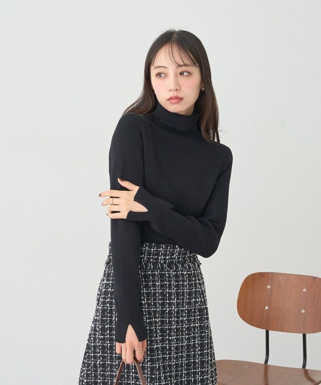 earth music&ecology 【イージーケア】【洗濯機洗い可】レンチング(TM)エコヴェロ(TM)(リブタートル) Black