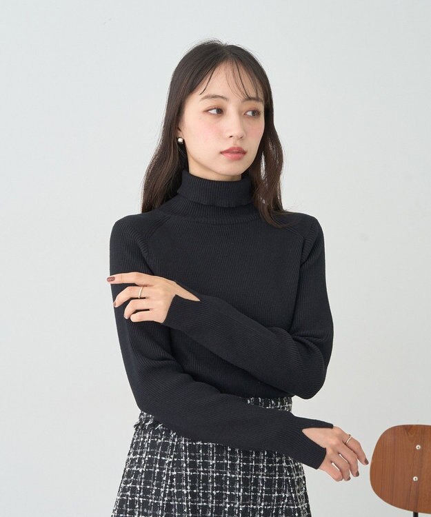 earth music&ecology 【イージーケア】【洗濯機洗い可】レンチング(TM)エコヴェロ(TM)(リブタートル) Black