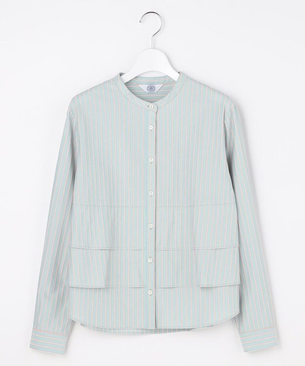 J.PRESS LADIES ストライプジャージー フリル カットソー ミントベース系