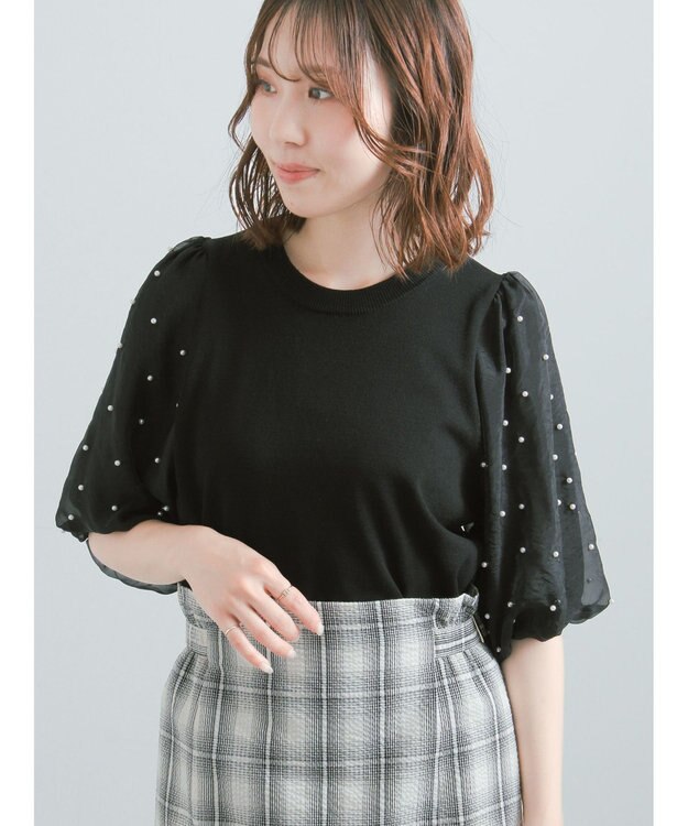 Te chichi パールスリーブニット ブラック
