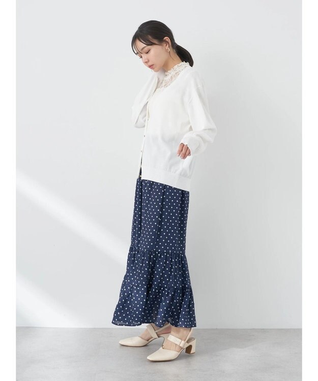 earth music&ecology ちょっとレトロなティアードスカート Dot Navy