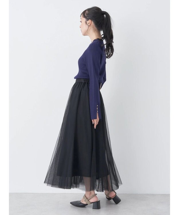 earth music&ecology 袖パールハイネックリブプルオーバー Dark Navy