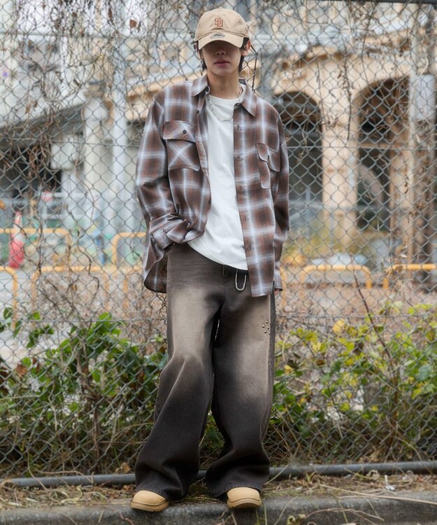 WEGO 【ユニセックス着用ITEM/SMLサイズ展開】オンブレチェックシャツ（LS） 柄4