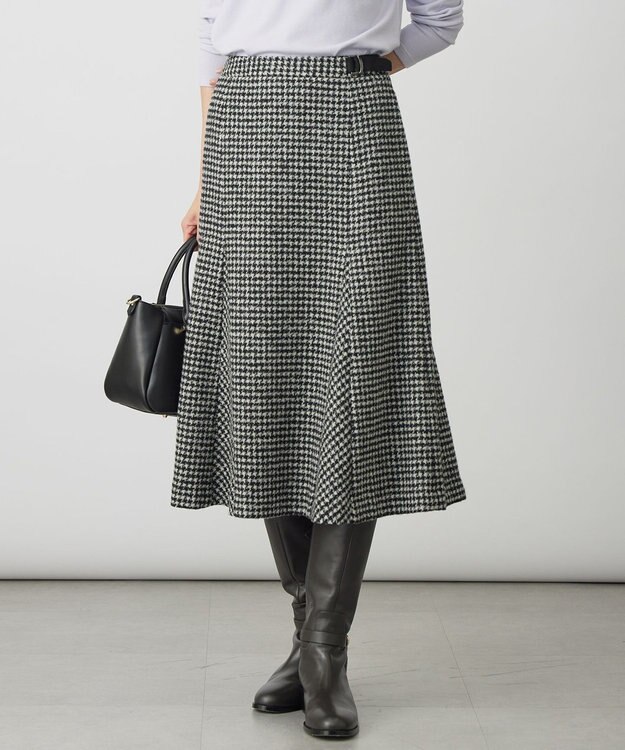 J.PRESS LADIES ウールシルク ハウンドトゥース フレア スカート モノトーン系