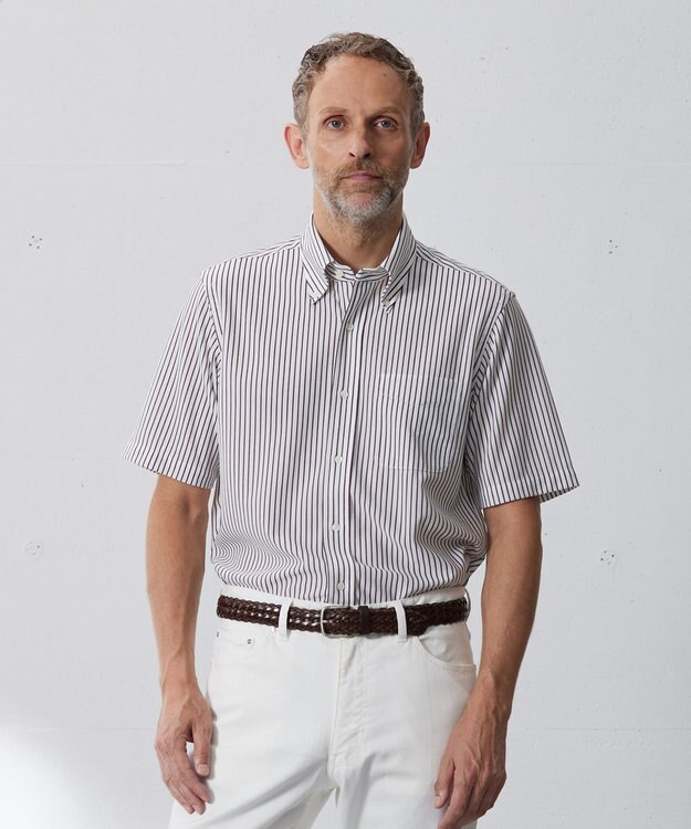 J.PRESS MEN 【J.PRESS PLUS】カノコインレイストライプパッチポケット シャツ/B.D. ダークブラウン系1