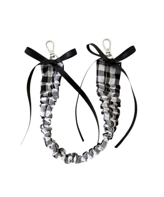 WEGO チェックリボンくしゅくしゅハンドストラップ ブラック