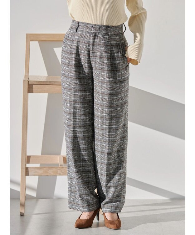 AMERICAN HOLIC ツイードタックワイドパンツ Glen Check