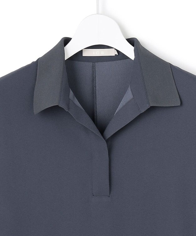 ICB 【WEB限定】FluidBackSatin ニット衿シャツワンピース ダルブルー