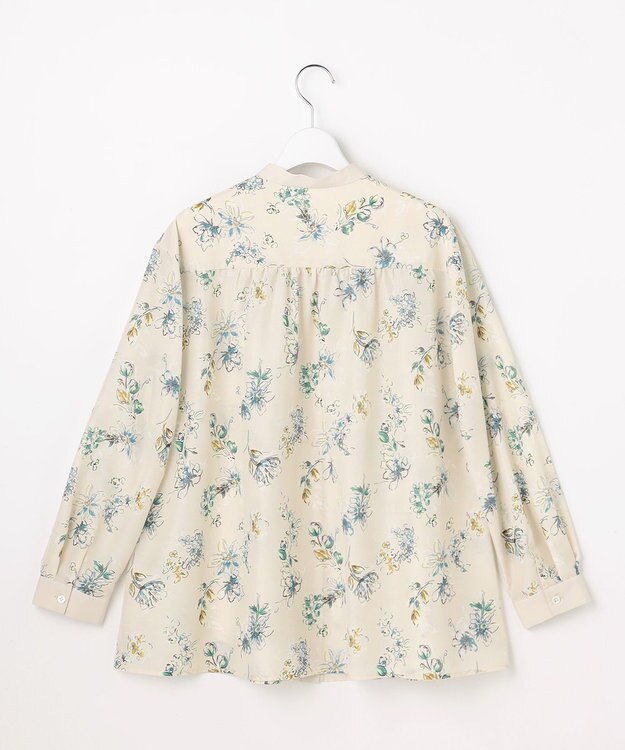 自由区 L エアリーローン花柄プリント ブラウス ベージュ×ブルー