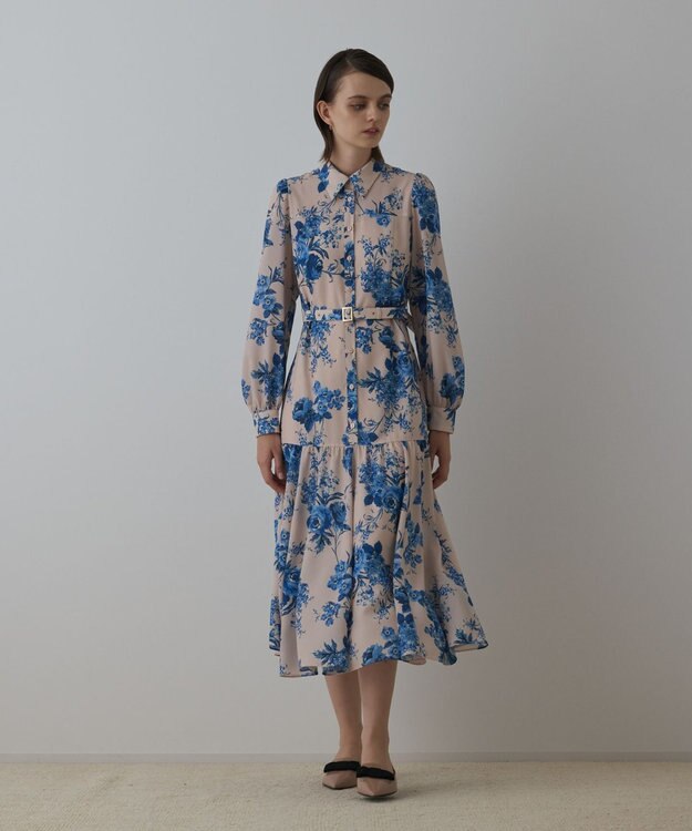 GRACE CONTINENTAL ブーケフラワープリントワンピース ベージュ