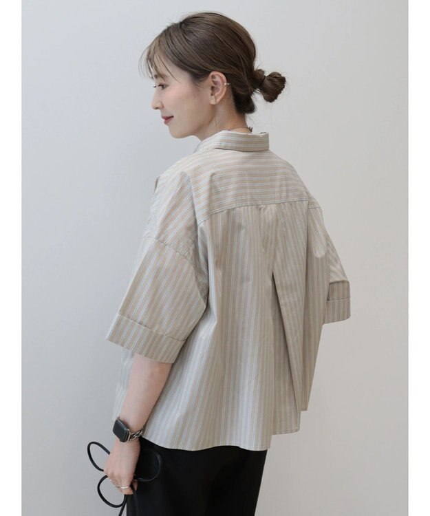 AMERICAN HOLIC イージーケア５分袖バックタックシャツ Stripe Beige