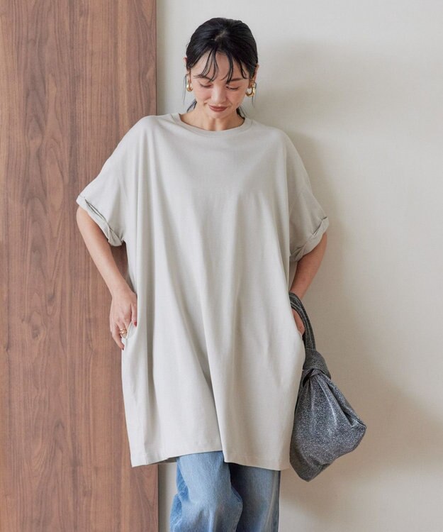 AMERICAN HOLIC 袖ロールアップカットチュニック Light Gray