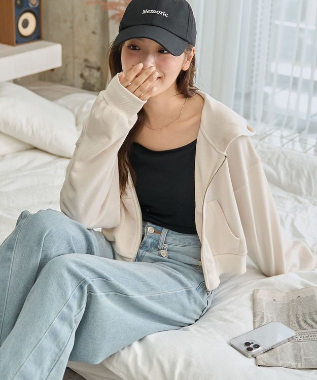 WEGO ショートジップパーカー ホワイトアイボリー