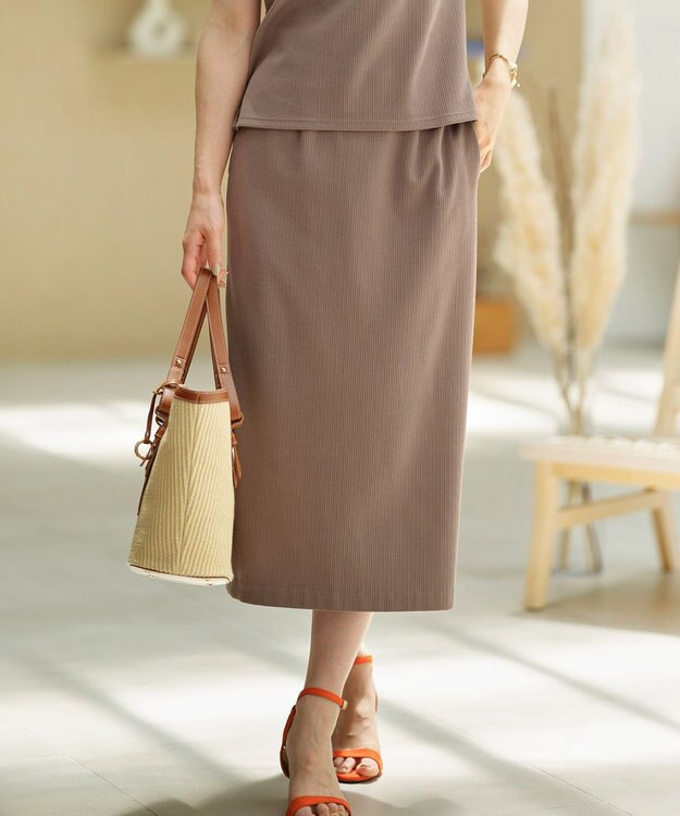 組曲 S 【WEB限定】ストライプジャガード タイトスカート カーキ系