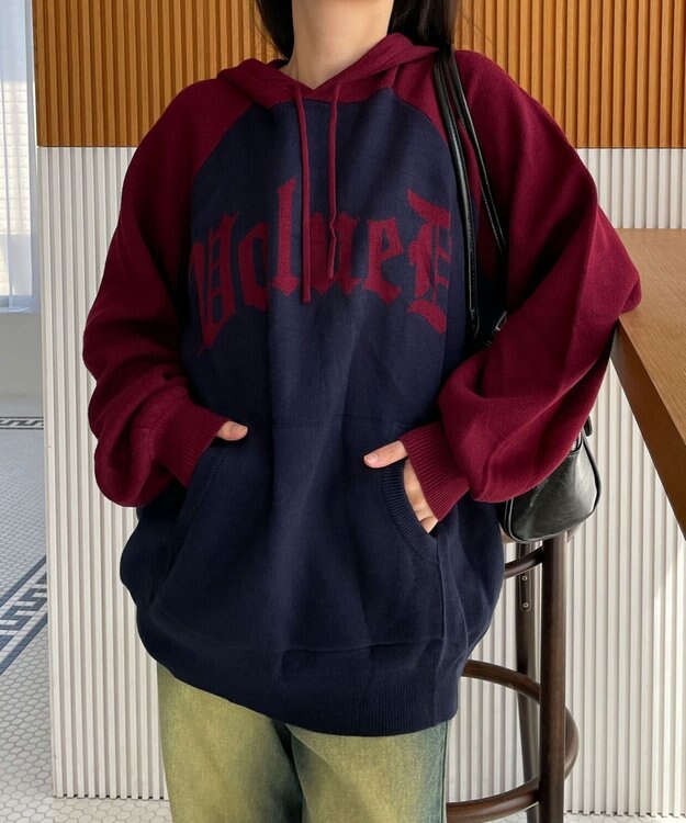 WEGO グラフィックニットパーカー ワイン