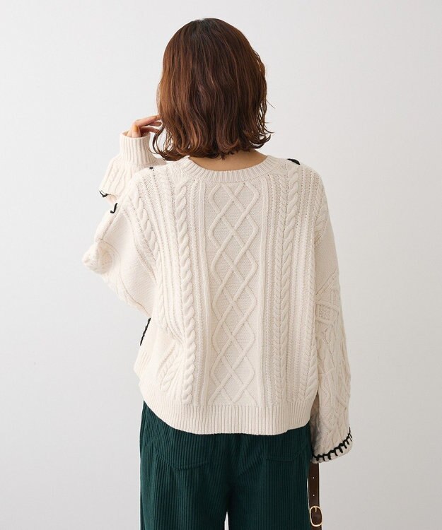 Green Parks ・ＥＬＥＮＣＡＲＥ　ＤＵＥ　ハンドステッチケーブルニッ Ivory