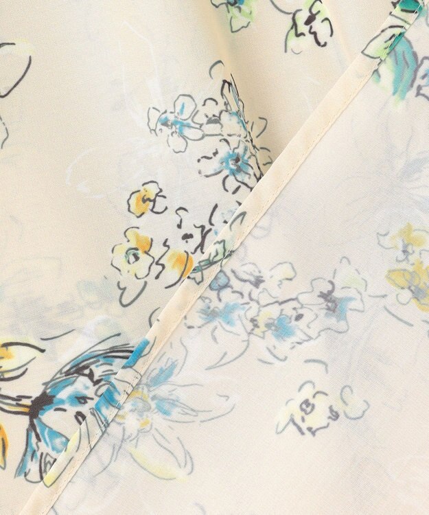 自由区 L エアリーローン花柄プリント ブラウス ベージュ×ブルー
