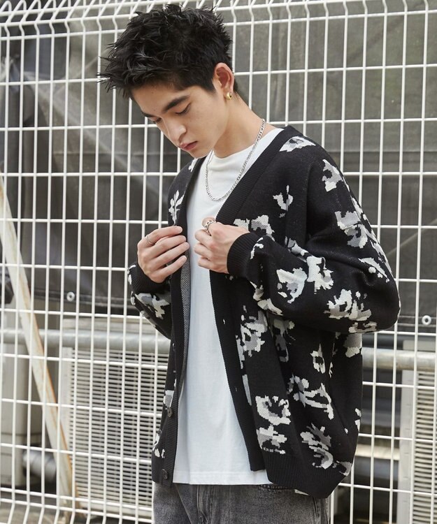 WEGO リラックスフィットパターンカーディガン ブラックその他