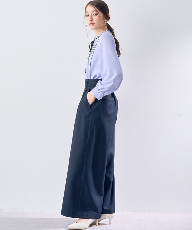YECCA VECCA ハイウエストベルトデザインタックワイドパンツ Navy