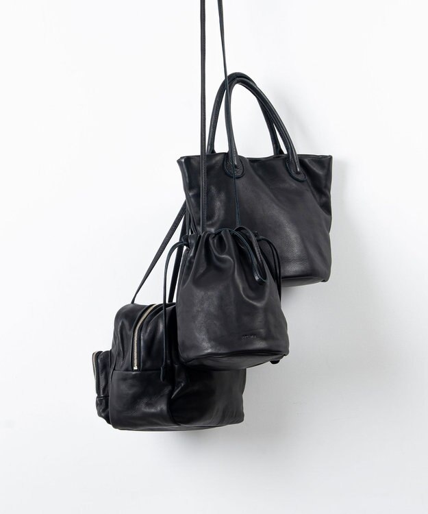 FOLNA RD ソフトレザー2WAY巾着ショルダーバッグ ブラック