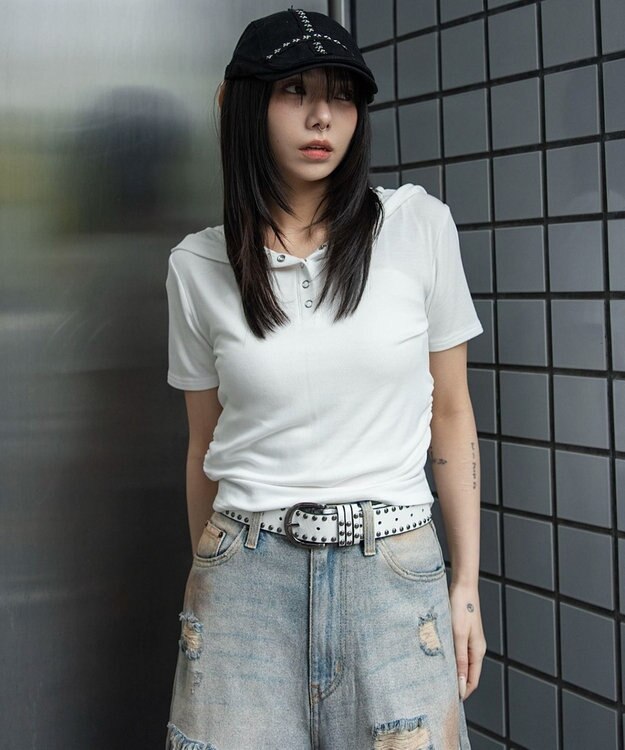 WEGO ヘンリーネックフードT ホワイト