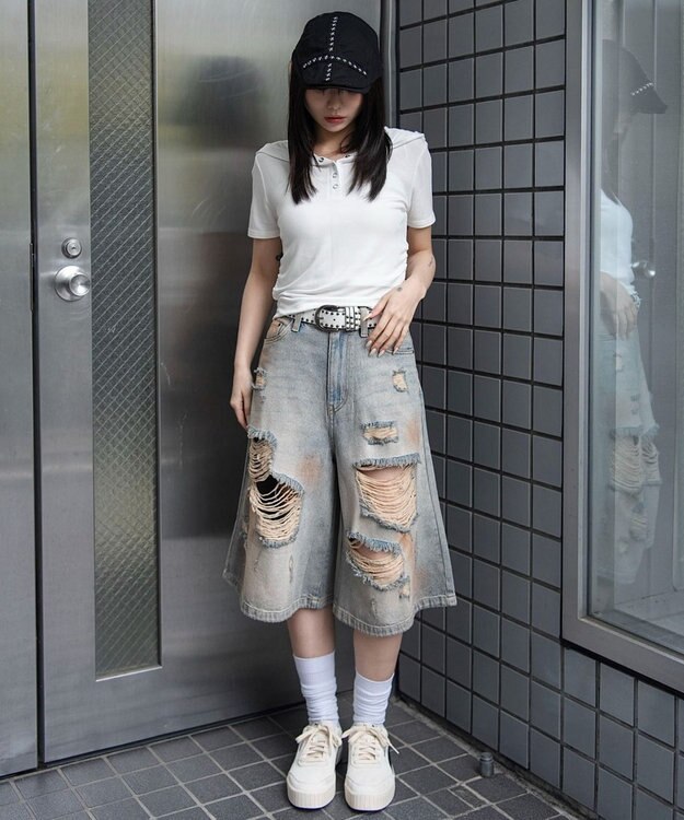 WEGO ヘンリーネックフードT ホワイト