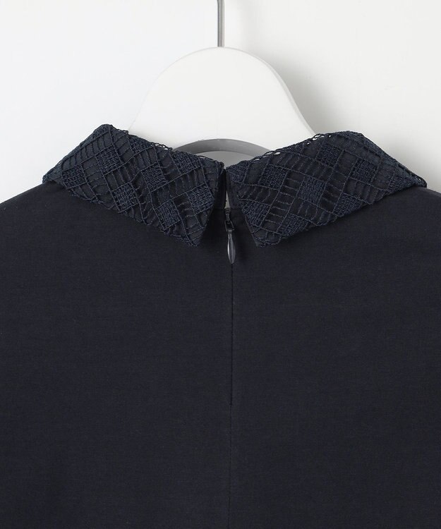 J.PRESS LADIES プレーティングジャージー レース襟 カットソー ネイビー系