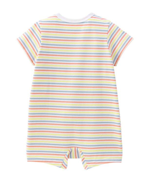 MIKI HOUSE HOT BISCUITS 【70-80cm】 みじんボーダー ワンポイント刺繍 ショートオール マルチカラー