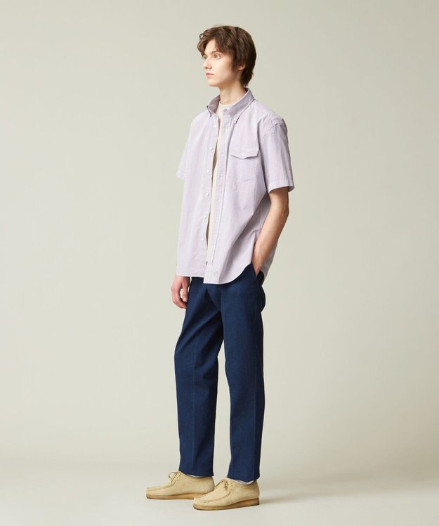 J.PRESS MEN 【クールマックス】サッカーストライプ／マイクロギンガムチェック シャツ/B.D パープル系1