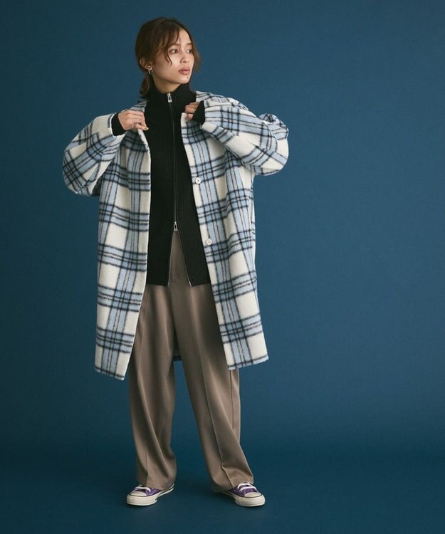 Green Parks ＺＩＰ付き畦ニットチュニック Black