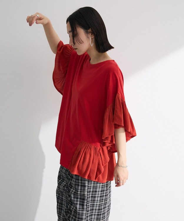 Green Parks 袖フレアドッキングカットプルオーバー Red