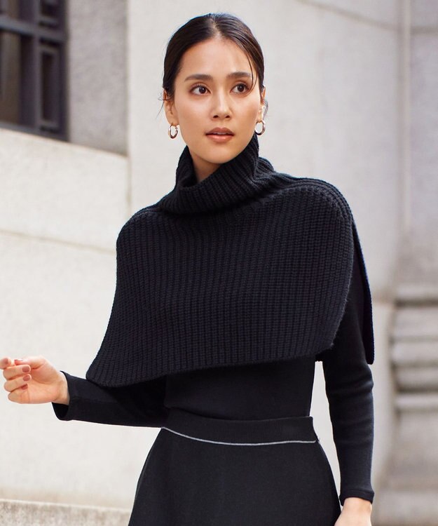 自由区 【洗える】ウールブレンドバルキー ネックウォーマー ブラック系