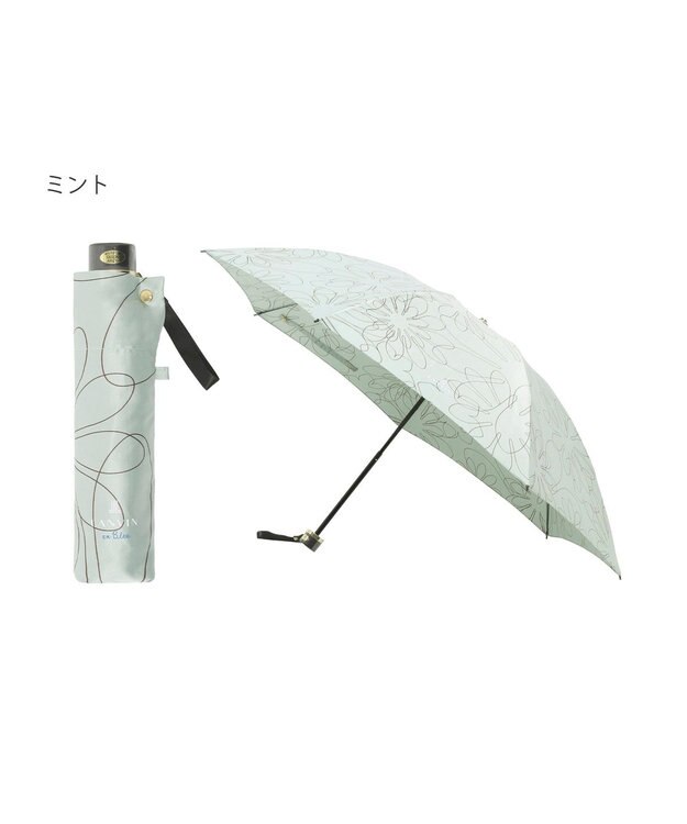 MOONBAT 【新色追加】ランバン オン ブルー 折りたたみ傘 フラワー柄サテンジャガードプリント 簡単開閉 ミントグリーン