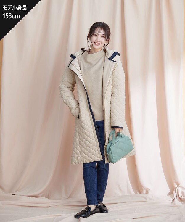 Tiaclasse ピーチスキン2wayキルティングロングコート アイボリー