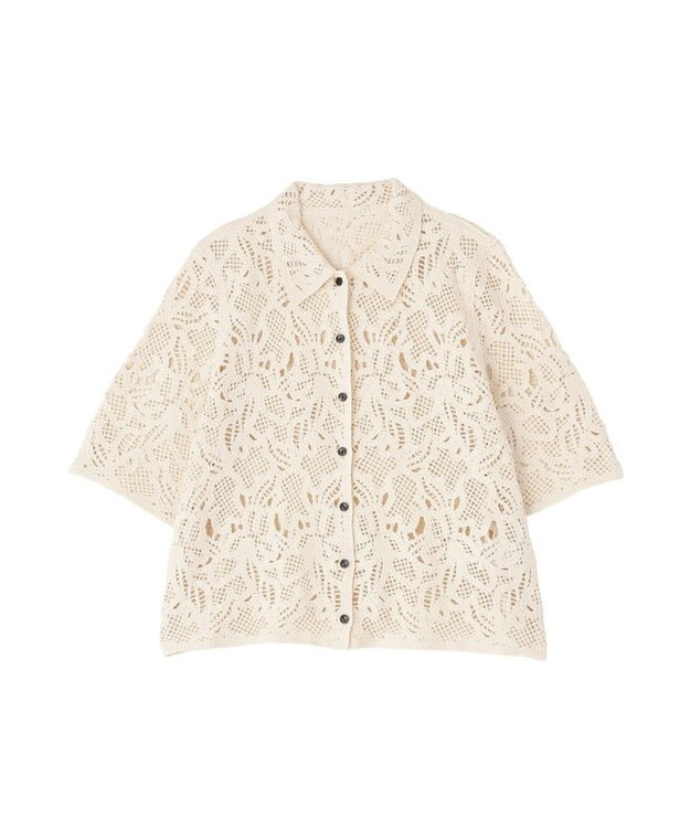 Green Parks 衿付きクロシェ風カーディガン Ecru