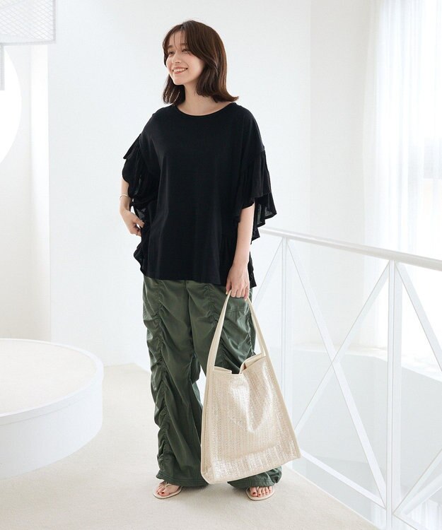 Green Parks 袖フレアドッキングカットプルオーバー Black