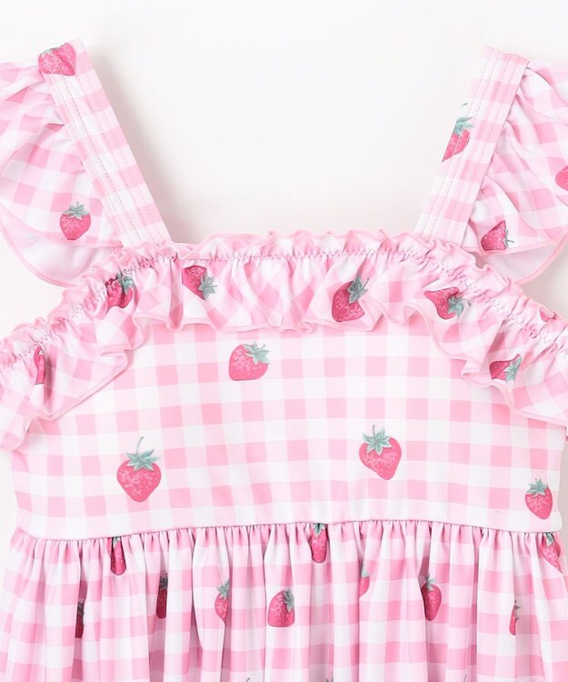 ANY KIDS ギンガム×フルーツ ワンピース水着 ピンク×イチゴ