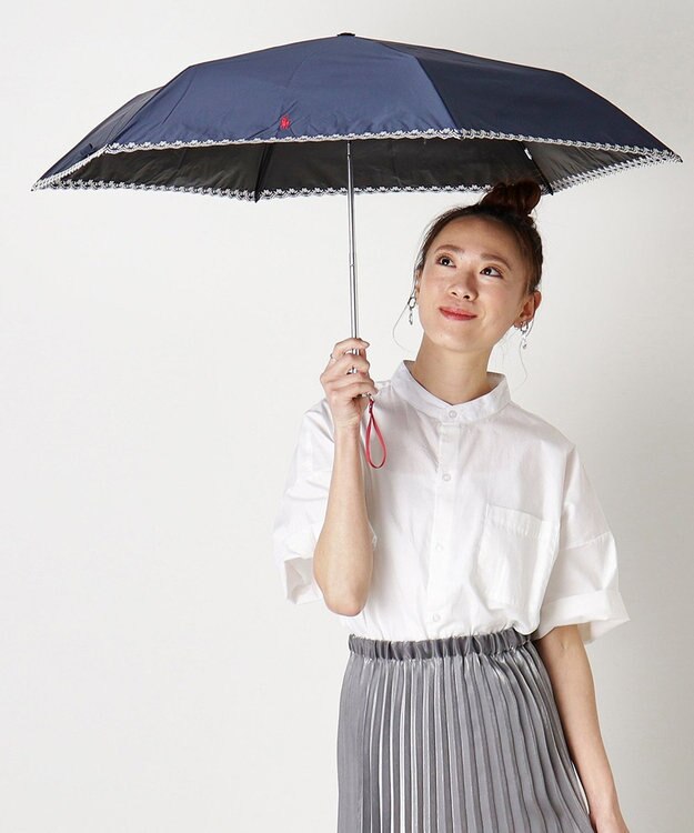 MOONBAT POLO RALPH LAUREN（ポロ ラルフローレン）晴雨兼用日傘 無地 刺繍 遮光率100% 遮熱 UV ディープブルー