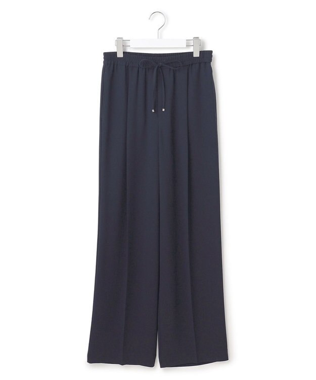 23区 【接触冷感/UVカット/吸水速乾】ストレッチジョーゼット ワイド パンツ ネイビー系