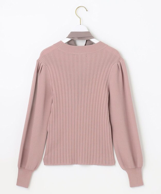 ANY SIS 【2WAY】リボン付き パフスリーブリブ ニット スモーキーピンク