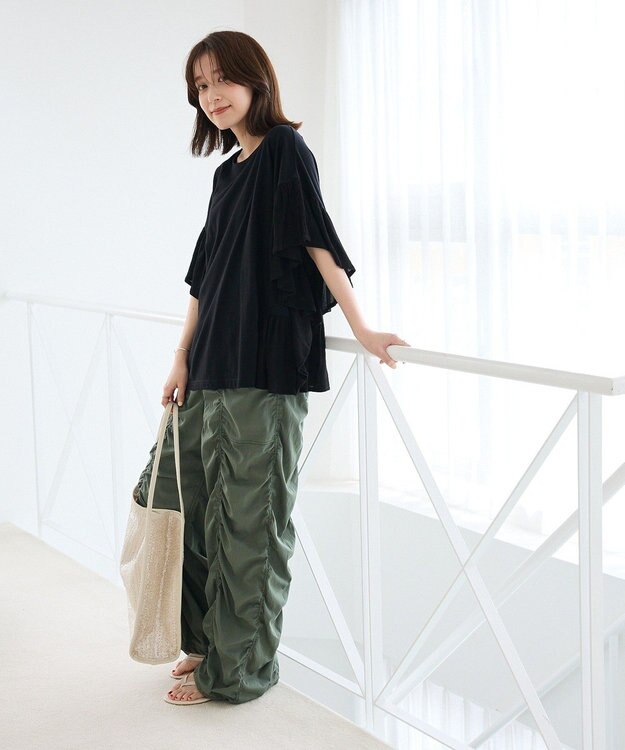 Green Parks 袖フレアドッキングカットプルオーバー Black