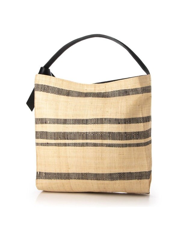 UNBILLION perche マダガスカルラフィアボーダーワンショルダー ブラック