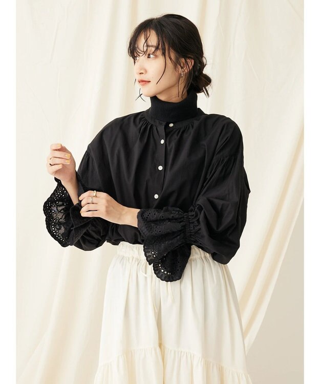 CRAFT STANDARD BOUTIQUE スカラレース袖ブラウス Black