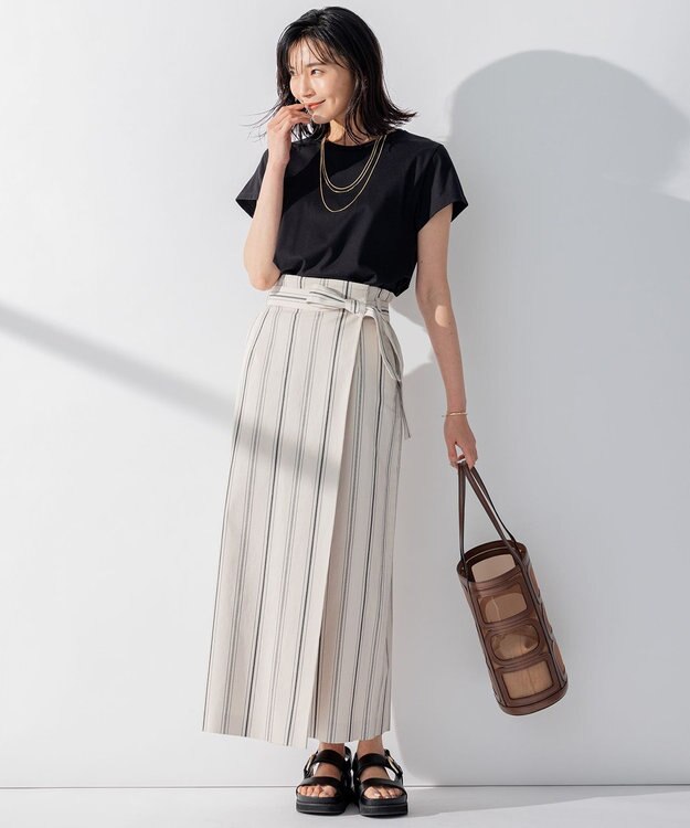 23区 【洗える】ALBINIジャージー Aライン Tシャツ ブラック系